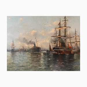 Port d'Europe du Nord, 1900, Huile sur Toile