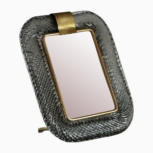 Smoked Grey Twisted Murano Glass and Brass Photo Frame by Barovier E Toso