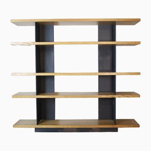 Modernist Foltern Shelves with Brackets in Black Steel Sheet by Charlotte Perriand, 1970s