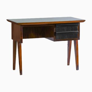 Wooden Console with Colored Glass Top and Drawers, Italy, 1960s