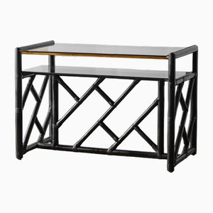 Desk in Black Lacquered Bamboo with Black Crystal Top from Vivai del Sud, Italy, 1970s