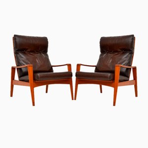 Vintage DanishTeak and Leather Armchairs attributed to Arne Wahl Iversen from Komfort, 1960s, Set of 2