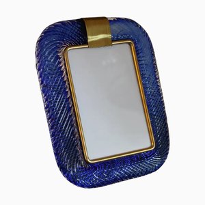Saphir Blue Twisted Murano Glass and Brass Photo Frame by Barovier E Toso