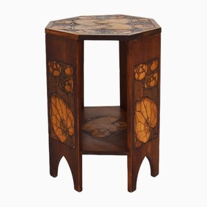 French Liberty Side Table in Carved Wood with Lotus Blossoms, 1920s