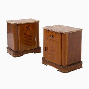 Italian Futurist Bedside Tables in Marble and Walnut, 1915, Set of 2