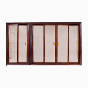 Large Italian Wardrobe with Sliding Doors and Brass Details attributed to Renzo Zavanelli, 1951, Set of 2