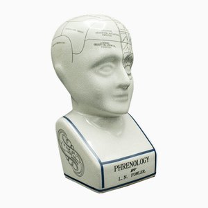 English Phrenology Ceramic Bust, 1970s