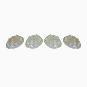 Art Deco Opalescent Pressed Ice Glass Lampshades from Ezan, France, 1930s, Set of 4