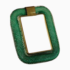Emerald Green Twisted Murano Glass and Brass Picture Frame from Barovier, 2000s