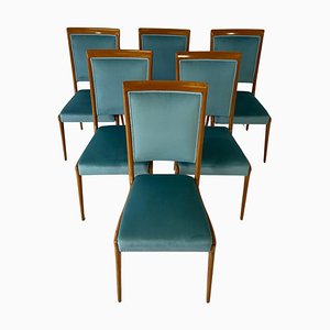Italian Art Deco Maple and Tiffany Velvet Dining Chairs by V. Dassi, 1940s, Set of 6