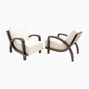 Set of Italian Art Deco Bouclè and Walnut Chaise Longues, 1930s