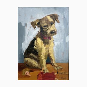 Polenghi Piero, Portrait of Terrier Dog Entitled Remorse, 1932, Oil on Beech