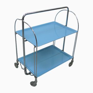 Mid-Century Modern Light Blue Serving Cart with Chrome Frame from Bremshey & Co., Germany, 1950s-1960s