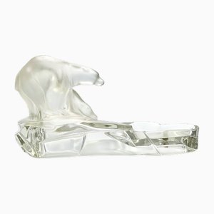 Art Deco Glas Eisbär Aschenbecher Karel Zentner zugeschrieben für Glasswork Libochovice, 1930er