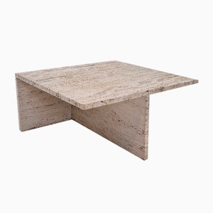 Square Travertine Coffee Table attributed to Up & Up, Italy, 1970s