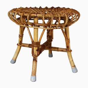 Italian Round Rattan and Bamboo Stool by Franco Albini, 1960s