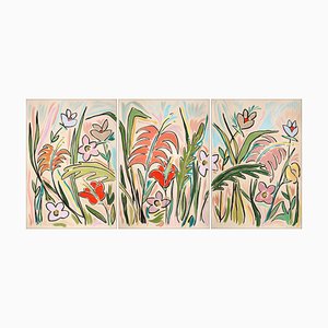 Romina Milano, Trittico Pastelli di fiori di campo e orchidee, 2023, Acrilico su carta