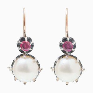 Ohrringe aus Roségold und Silber mit Perlen, Rubinen, 2