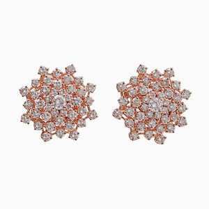 Boucles d'Oreilles Modernes en Or Rose 18 Carats, Diamants, Set de 2