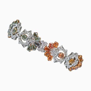 Bracelet en Saphirs Multicolores, Diamants, Or Blanc et Rose 14 Carats, 1970s