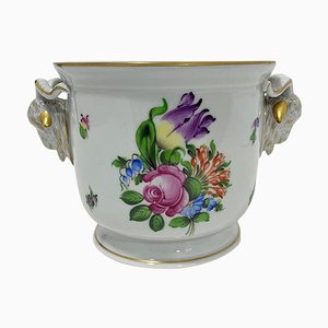 Porcelain Tulip Pattern Ram Head Cachepot from Herend Hungary, 1960s