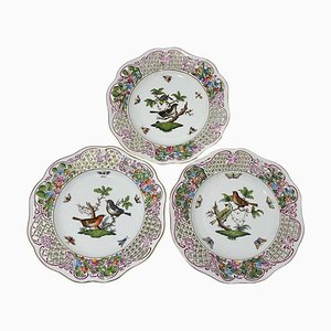 Platos decorativos de pared Rotschild de porcelana de Herend Hungary. Juego de 3