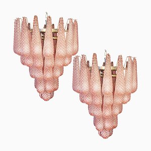 Lampadari a goccia in vetro di Murano rosa, anni '80, set di 2