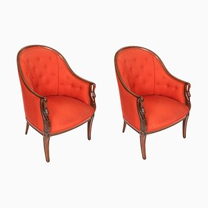 French Louis XV Revival Swan Tub Armchairs, 1950s, Set of 2