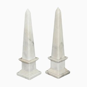 Empire Revival Carrara Marble Obelisks, 1980s, Set of 2