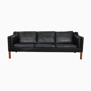 Modell 2213 3-Sitzer Sofa aus schwarzem Büffelleder von Børge Mogensen für Fredericia, 1990er