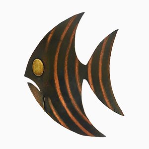 Mid-Century Hammered Copper Angel Fish Wall Plaque, Austria, 1950s