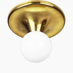 Brass & Opaline Glass Shade Ball Wall or Ceiling Lamp by Achille Castiglioni for Flos, 1960s