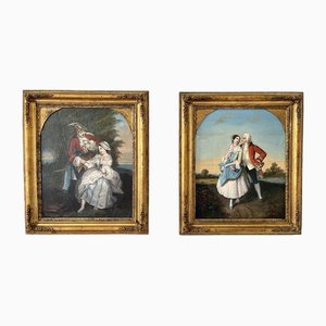 Escenas galantes, siglo XIX, óleo sobre lienzos, enmarcado. Juego de 2