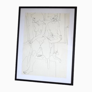 Roy Walker, St Ives Cornwall, Pen and Ink Line Drawing, 1960s, Framed