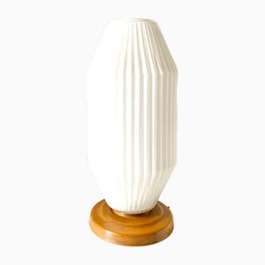 Art Deco Table Lamp in White Glass and Oak, Italy, 1940s
