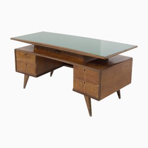 Vintage Italian Desk with Green Glass Top, 1950s