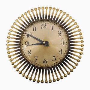 Mid-Century Modern Sunburst Wall Clock in Brass from Meister Anker, Germany, 1950s