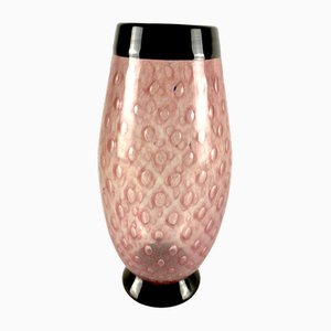 Jarrón de cristal de Murano rosa con Bolle atribuido a Fratelli Toso, años 80