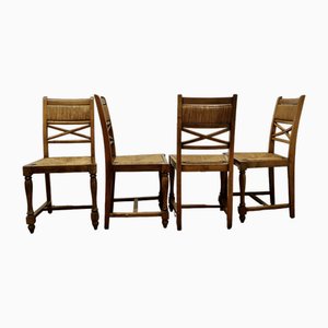 French Golden Oak Country Dining Chairs, 1890s, Set of 6