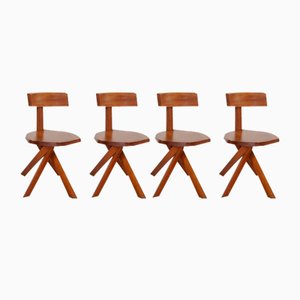 Model S34 Dining Chairs in Elm by Pierre Chapo, France, 1970s, Set of 4