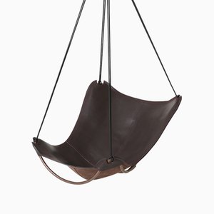 Brown Leather Butterfly Swing Hanging Chair from Studio Stirling