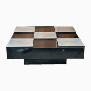 Square Coffee Table in Lacquered Steel and Brushed by Mario Sabot, 1970s