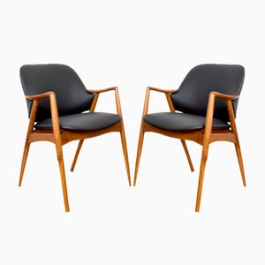 Mid-Century Swedish Leather Armchairs by Alf Svensson for Dux, 1960s, Set of 2