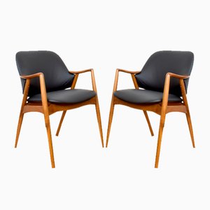 Set of Mid-Century Swedish Leather Armchairs by Alf Svensson for Dux, 1960s