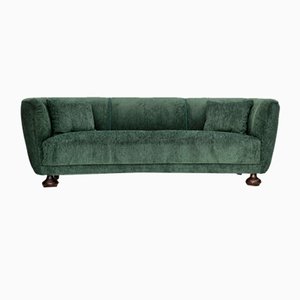 Vintage Danish Velour 3 Seater Banana Sofa, 1960s