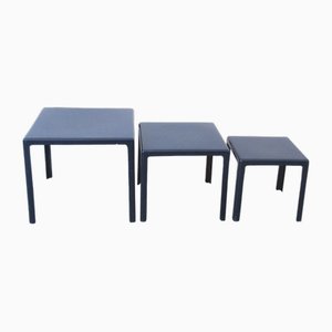 Tavolini ad incastro blu, anni '70, set di 3