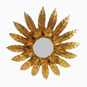 Sun Wall Light in Wrought Iron & Gold Leaf, Spain, 1960s