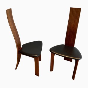 Scandinavian Wood and Leather Chairs, 1970s, Set of 2