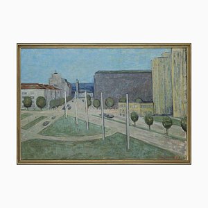 Artiste Finlandais, View of Tampere, 1960s, Huile sur Toile