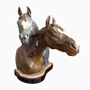 Statuetta equestre vintage con teste di cavallo di Lladro